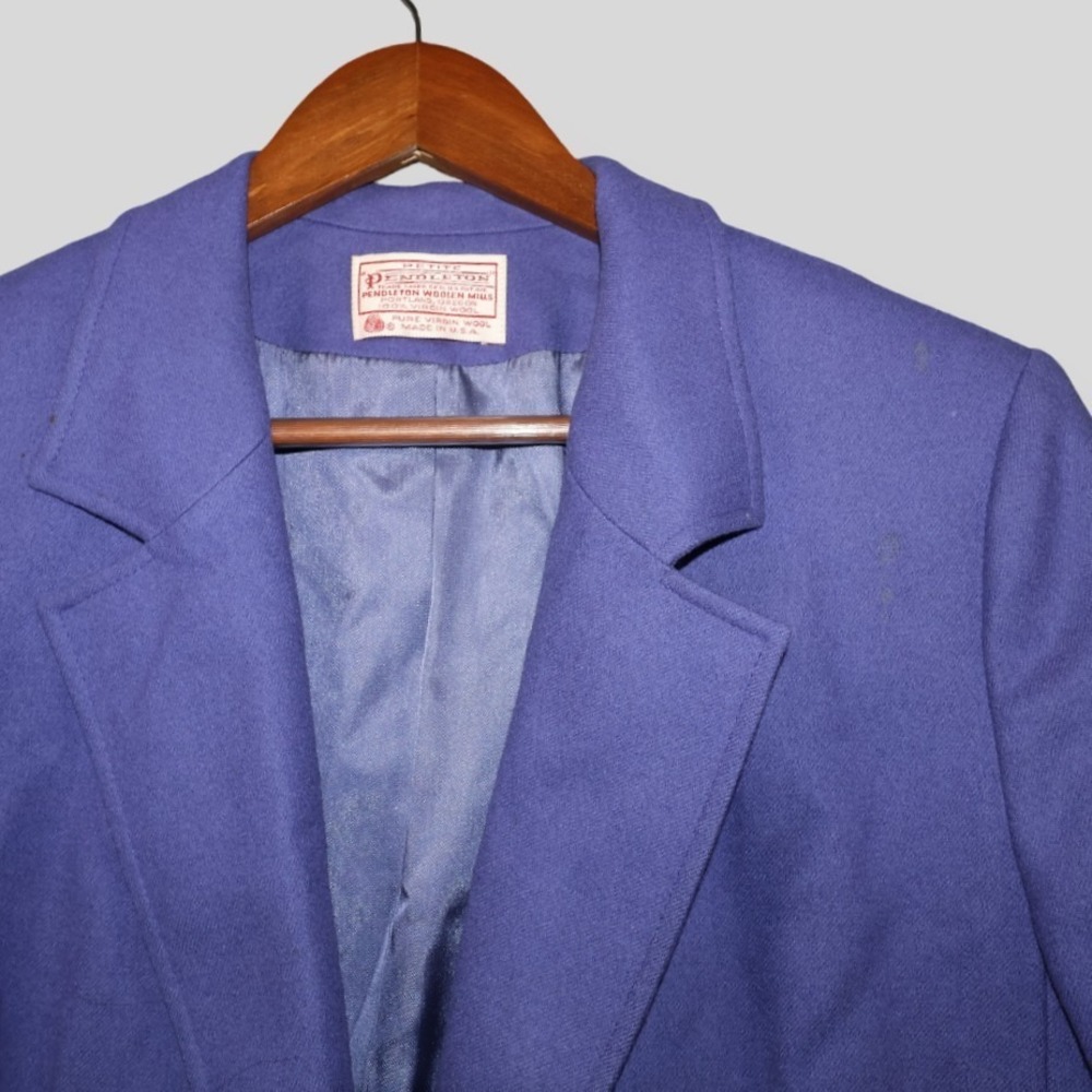 Vintage Pendleton Petite Womens Size 14 Purple 100% Wool 1 Button Blazer Jacket